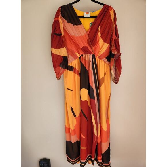 Anthropologie Farm Rio Short-Sleeve Wrap-Front Maxi Dress Size L Red #MA416 - Picture 2 of 11